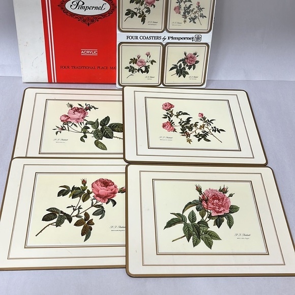 Pimpernel Traditional Acrylic Cork Back Placemats & Coasters English Rose Box - Picture 2 of 10